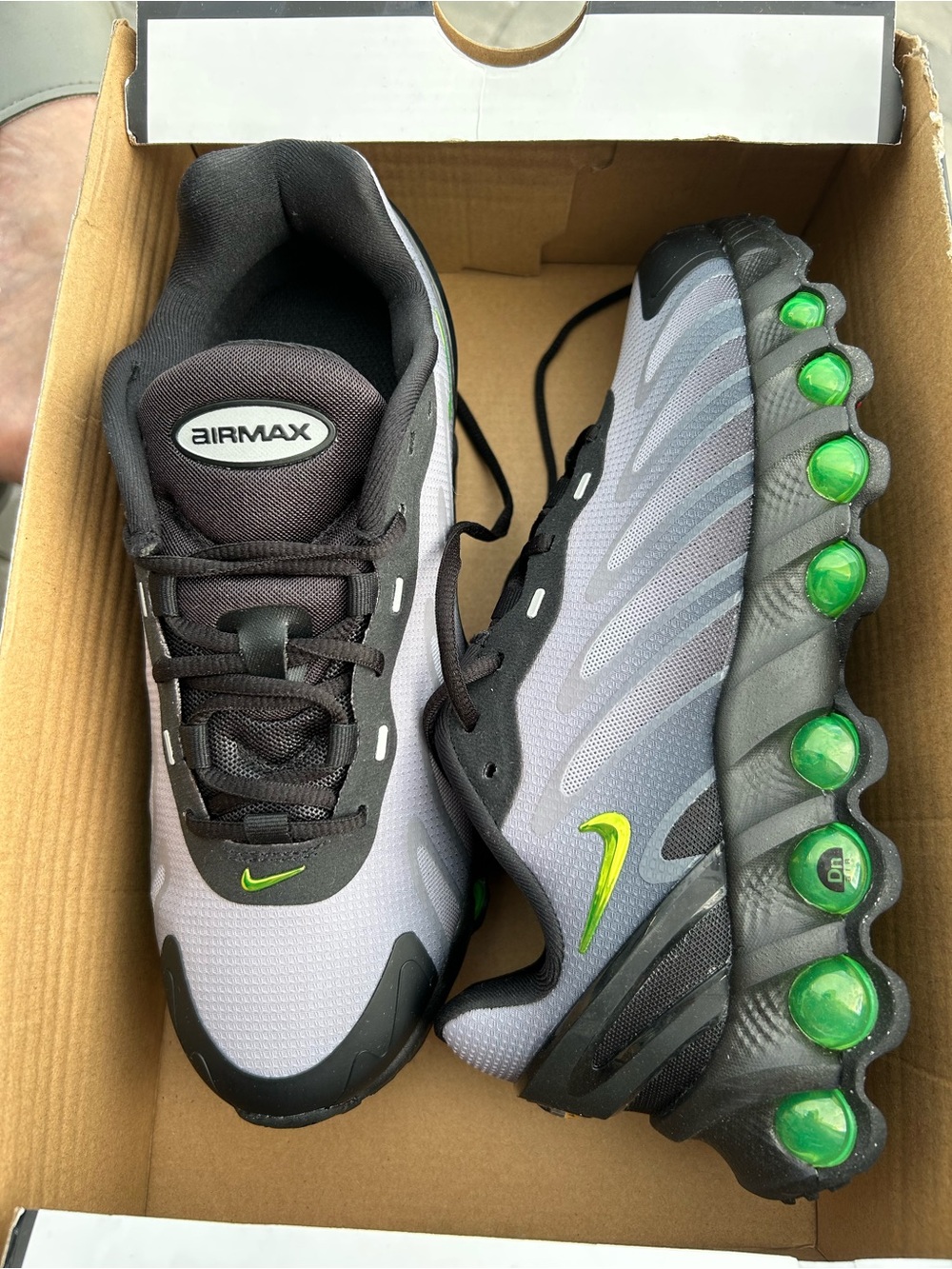 Nike Air Max Boy,s Gray and Black Sneakers with Green Air Pods